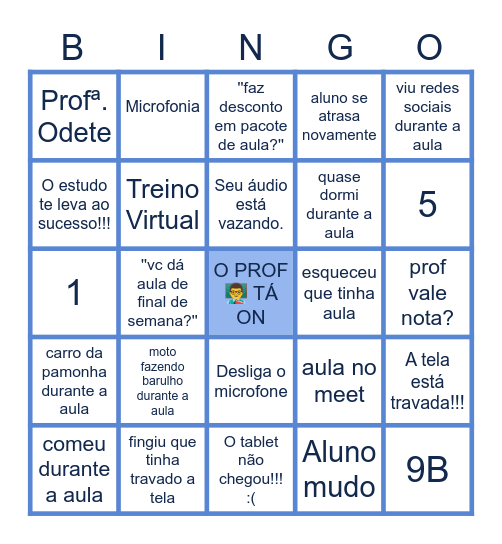 AULA ONLINE - PROF TÁ ON  - #TEST - PROF.MARCOS Bingo Card