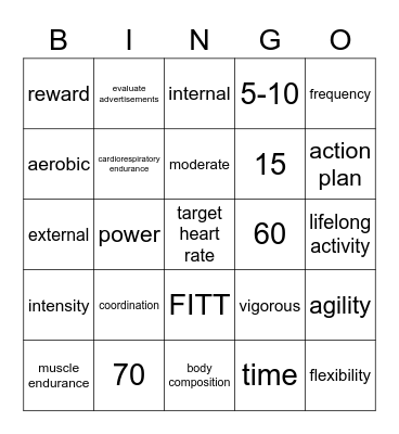 Unit 4: Physical Activity Review Bingo Card