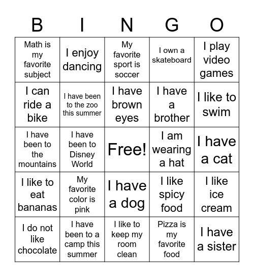 Get to Know You BINGO Card