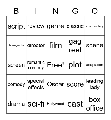 Movie and Film Vocab_ESL Bingo Card