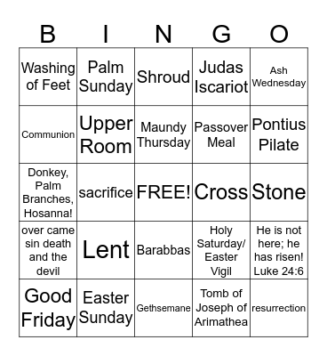 Holy Week Bingo Card