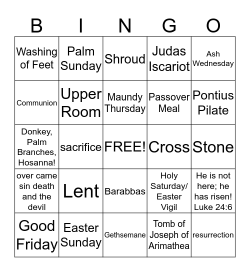 Holy Week Bingo Card