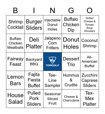 Topgolf Food Bingo Card