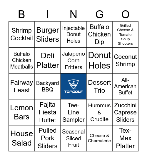 Topgolf Food Bingo Card