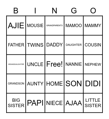 FAMILY BINGO Card