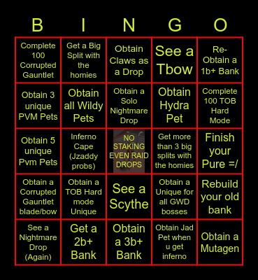 Zola's Osrs Challnege Bingo Card