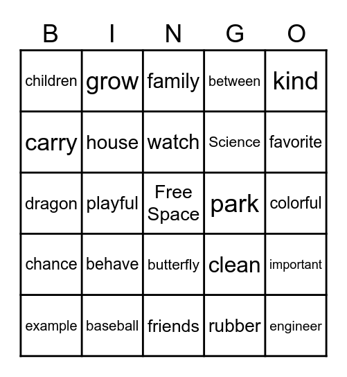 Summer Camp BINGO Card