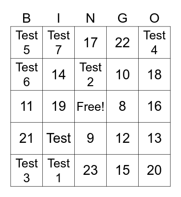 Test Bingo Card