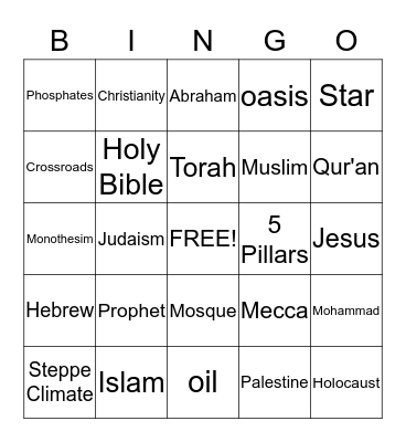 Middle East Review Bingo Card