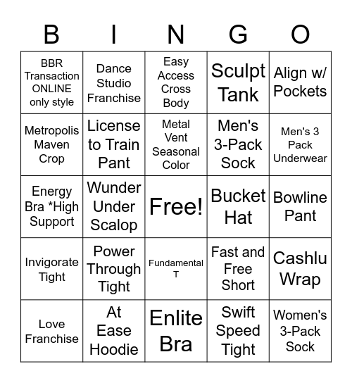 Product Bingo Card