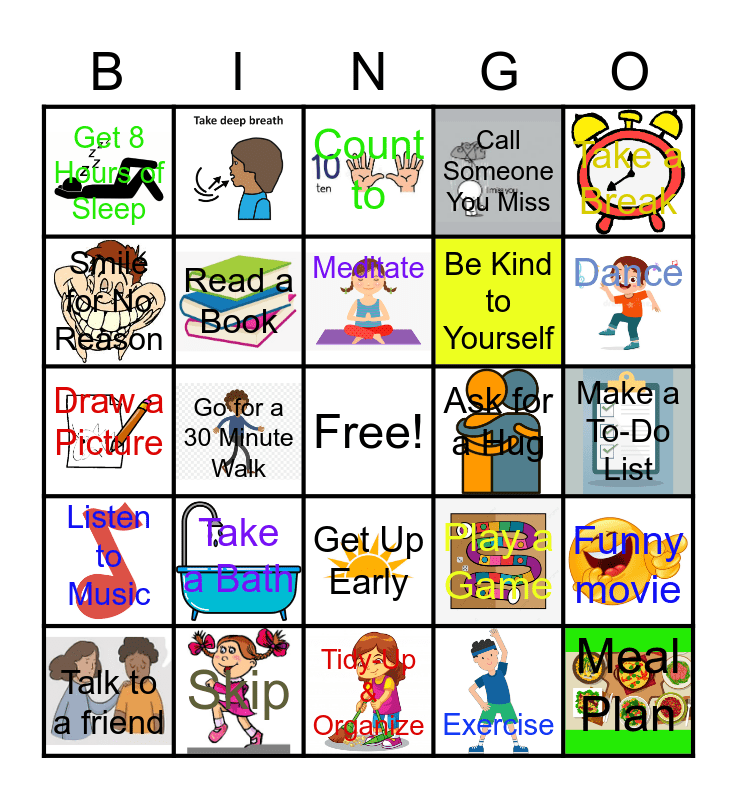 Stress Management Bingo Card