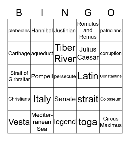 Rome Bingo Card