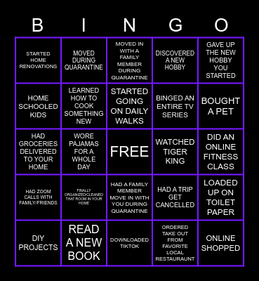 QUARANTINE Bingo Card