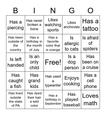 People Bingo Card