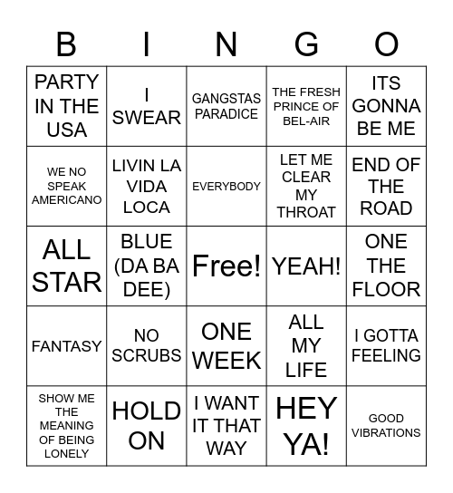 THROWBACK THURSDAY 1990's Bingo Card