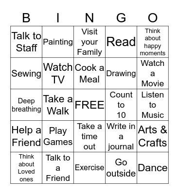 Coping Skills Bingo Card