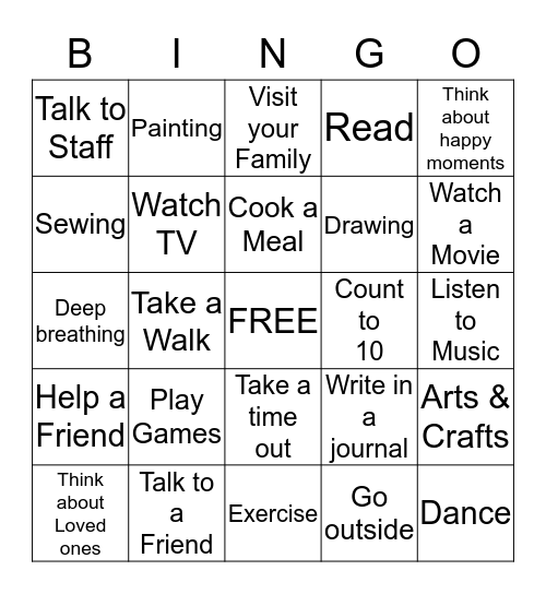 Coping Skills Bingo Card