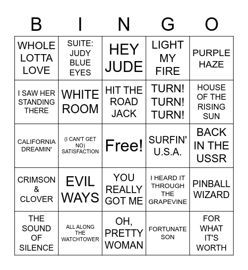 60s Hit Mix 01 Bingo Card