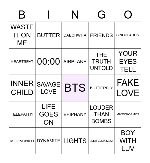BTS BINGO - ft. seok Bingo Card