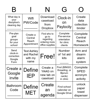 Aug 2021 Training Bingo Card