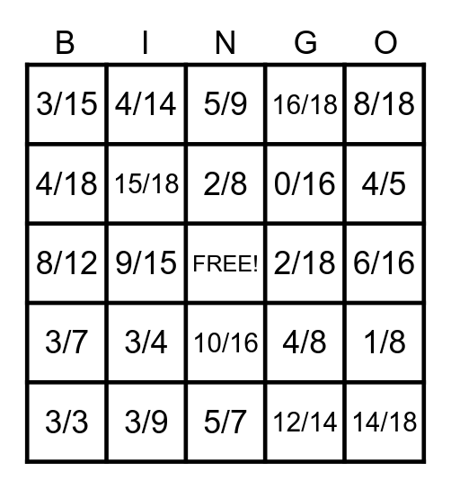 Equivalent Fractions Bingo Card