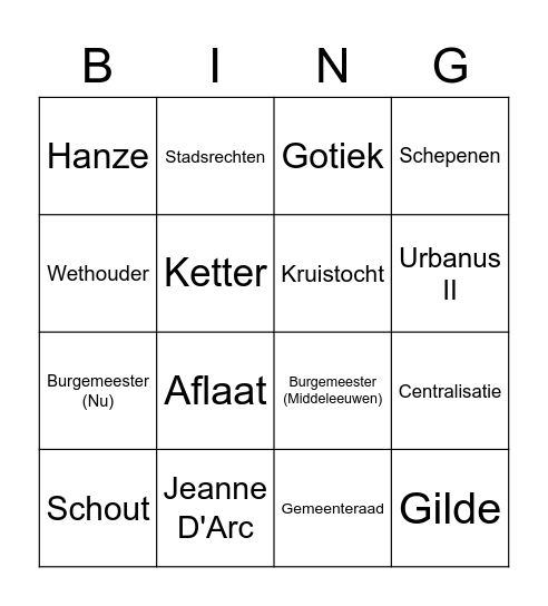 Knotsgekke Middeleeuwen bingo Card