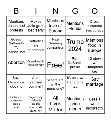 Florida Woman Bingo Card