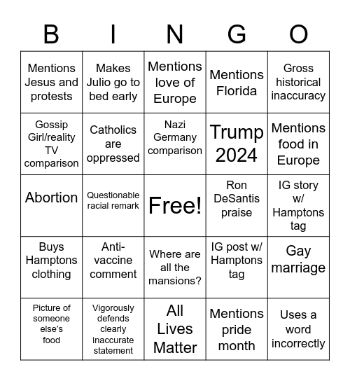 Florida Woman Bingo Card