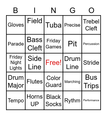 Marching Band Bingo Card