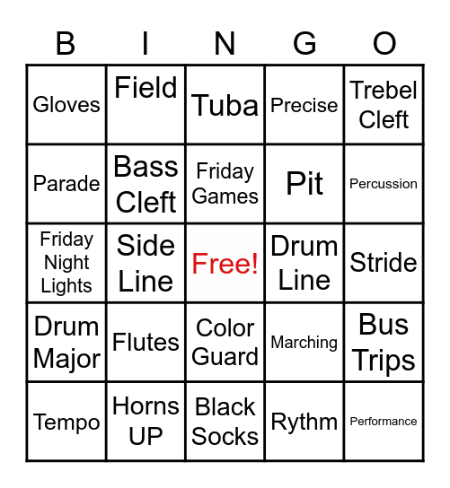 Marching Band Bingo Card