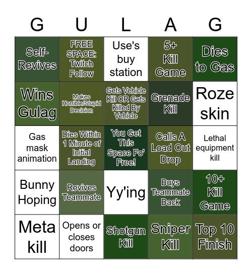 KCR_Stotch CoD Warzone Bingo Card