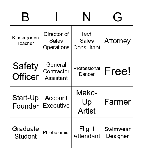 BB23 Cast Occupations Bingo Card