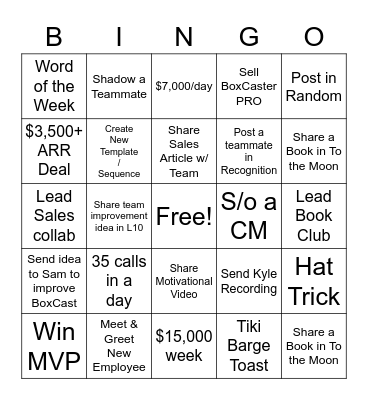BoxCast Bingo Card