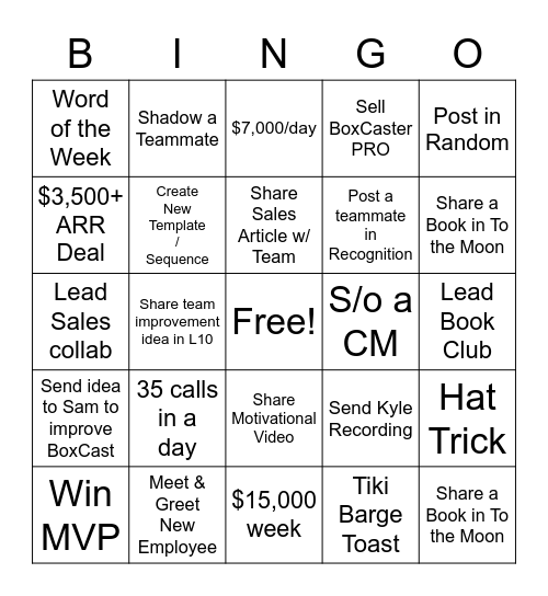 BoxCast Bingo Card