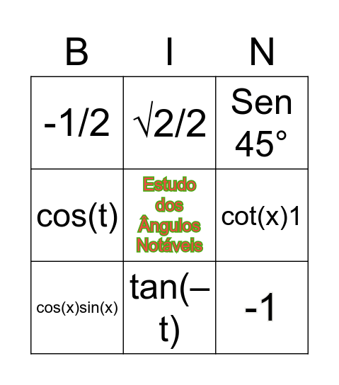 BINGO TRIGONOMÉTRICO Bingo Card
