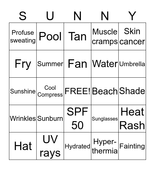 Hyperthermia and Sun Safety  Bingo Card