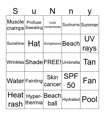 Hyperthermia and Sun Safety Bingo Card