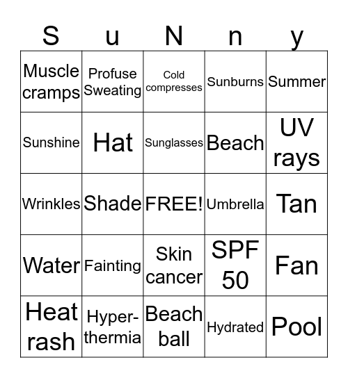 Hyperthermia and Sun Safety Bingo Card