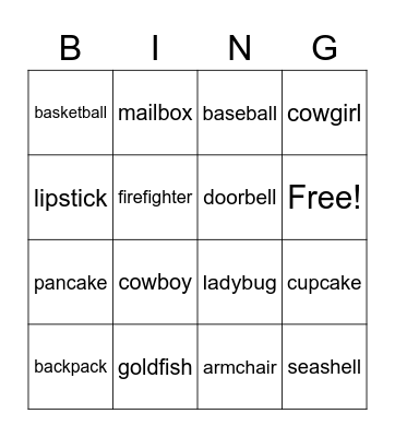 Compound words Bingo Card