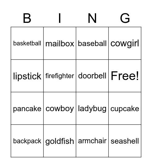 Compound words Bingo Card