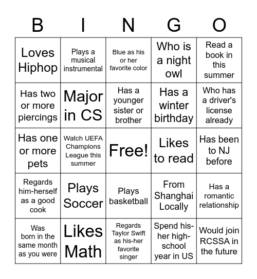 Know Each Other Bingo Card