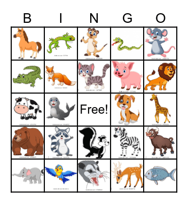 Animal Bingo Card