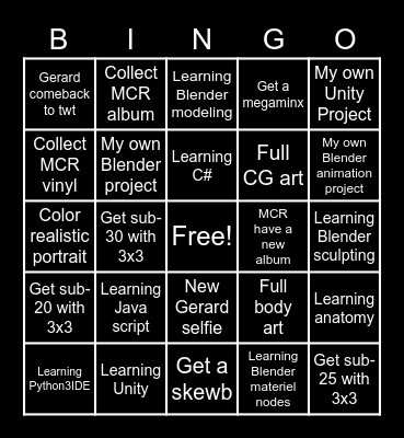 2021 noir Bingo Card