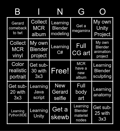 2021 noir Bingo Card