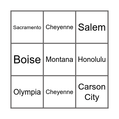 States & Capitals: the West Bingo Card