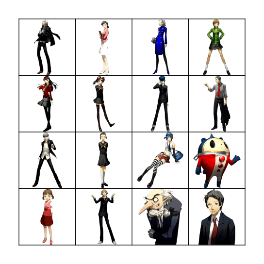 Persona Cuatro Bingo Card