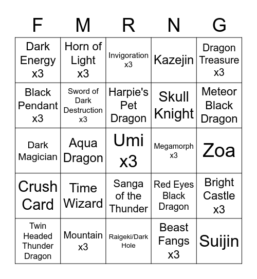 Yu-Gi-Oh! FM TTT/BINGO/UNO/Monopoly Bingo Card