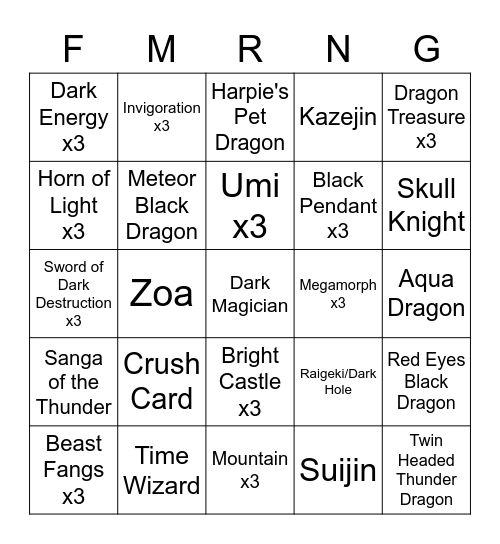 Yu-Gi-Oh! FM TTT/BINGO/UNO/Monopoly Bingo Card