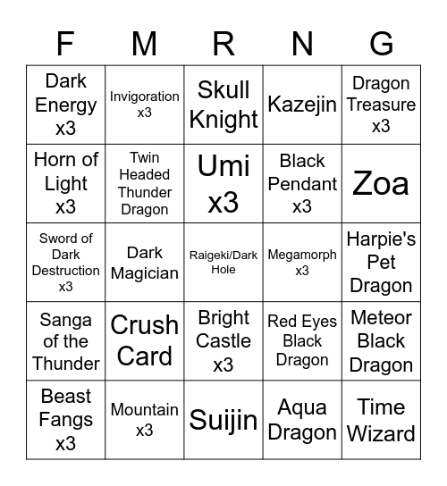 Yu-Gi-Oh! FM TTT/BINGO/UNO/Monopoly Bingo Card