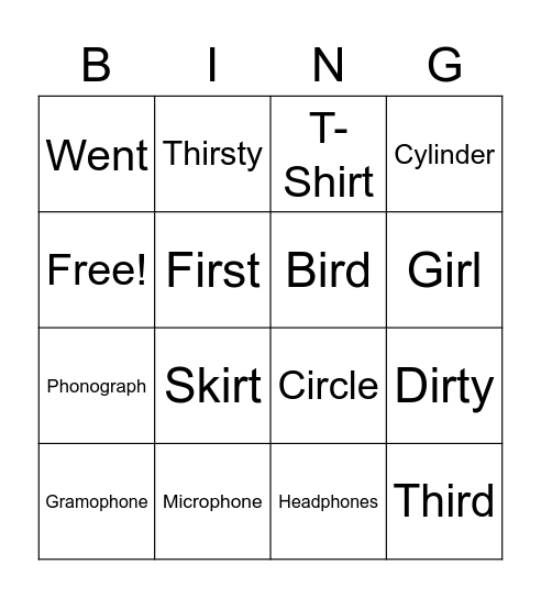 J3A Vocabulary Bingo Card